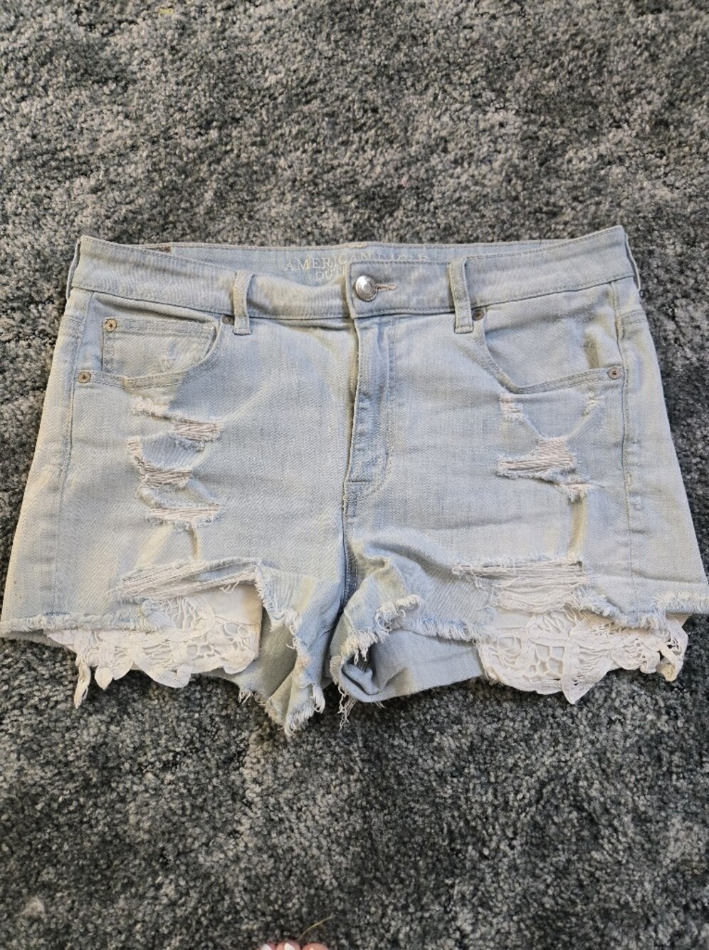 American Eagle Super Stretch Hi-Rise Shortie Distressed Light Wash Jean Shorts